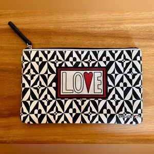 Brighton “Love” Red Black White Heart Zippered Canvas Pouch Makeup Bag NEW